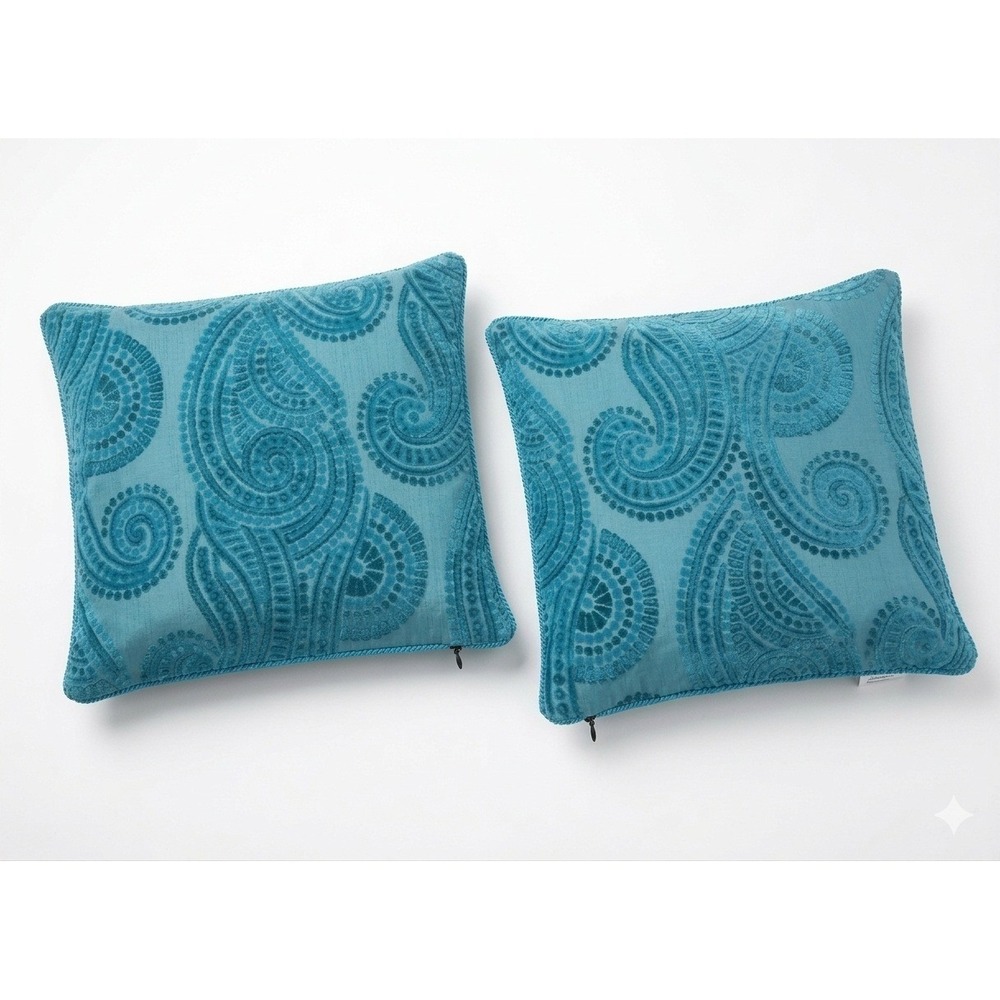 Pierโ 1 Imports Teal Paisley Damask Velvet Flocked 16x16 Pillow Covers Set of 2
